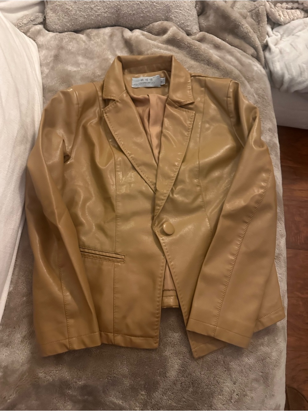 Tan faux leather blazer jacket